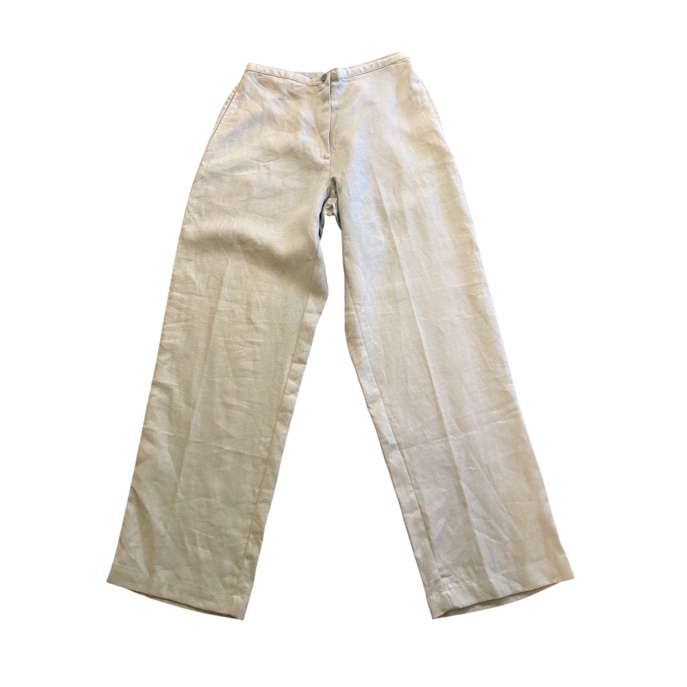LL Bean Womens Sage Green 100% Linen Pants Size 8 Reg Coastal Preppy